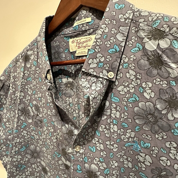 Original Penguin Men’s Blue Floral Hawaiian Button Down Short Sleeve Size XL - Picture 4 of 12